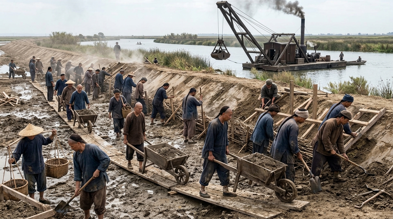 Chinese laborers building a Delta levee