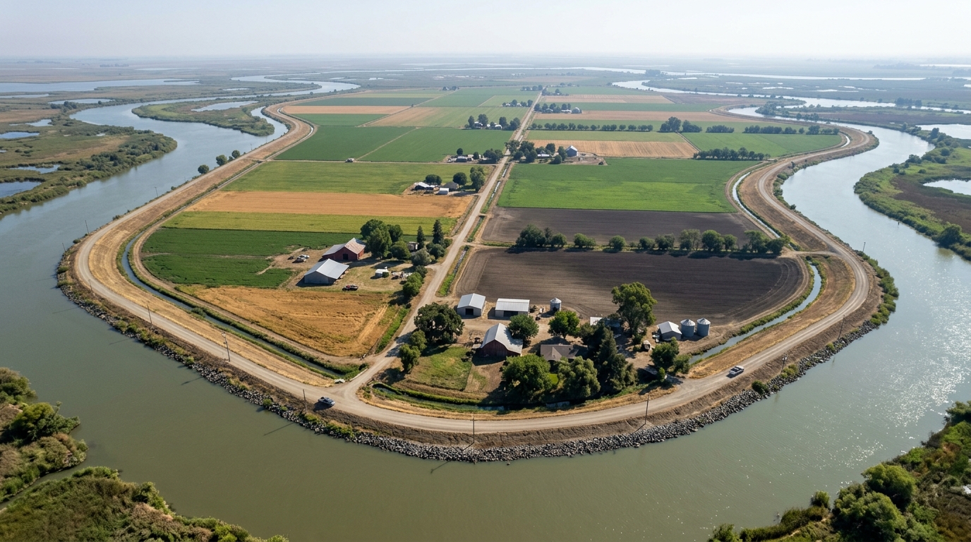 Delta farmland behind levees