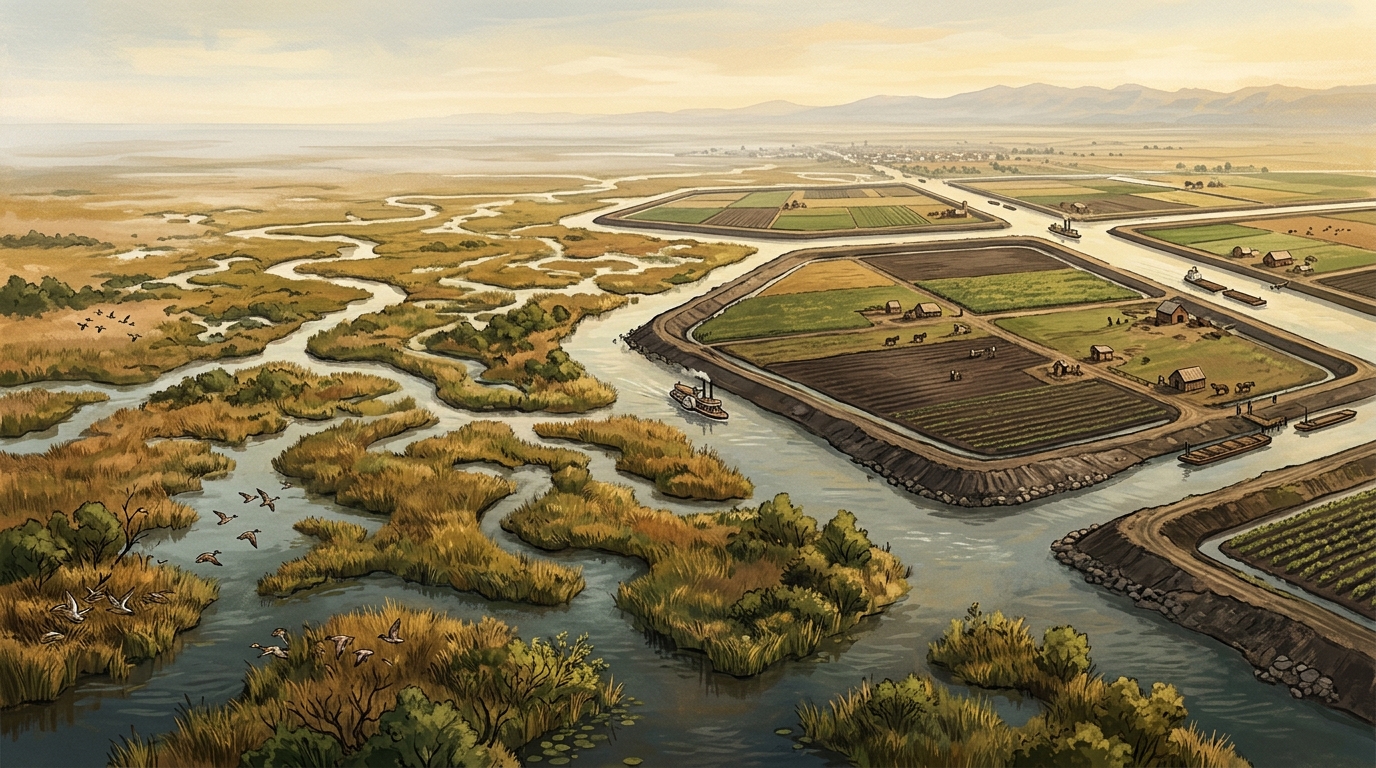 Delta levees beside farm fields