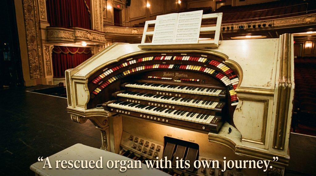 Robert Morton theatre organ console at Stockton’s Bob Hope Theatre.