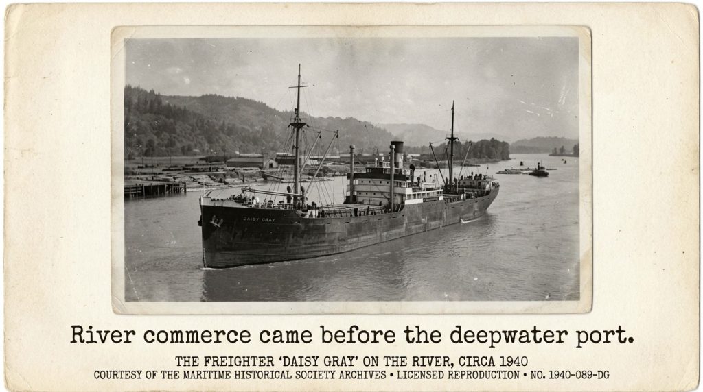 Daisy Gray freighter at the Port of Stockton, circa 1940