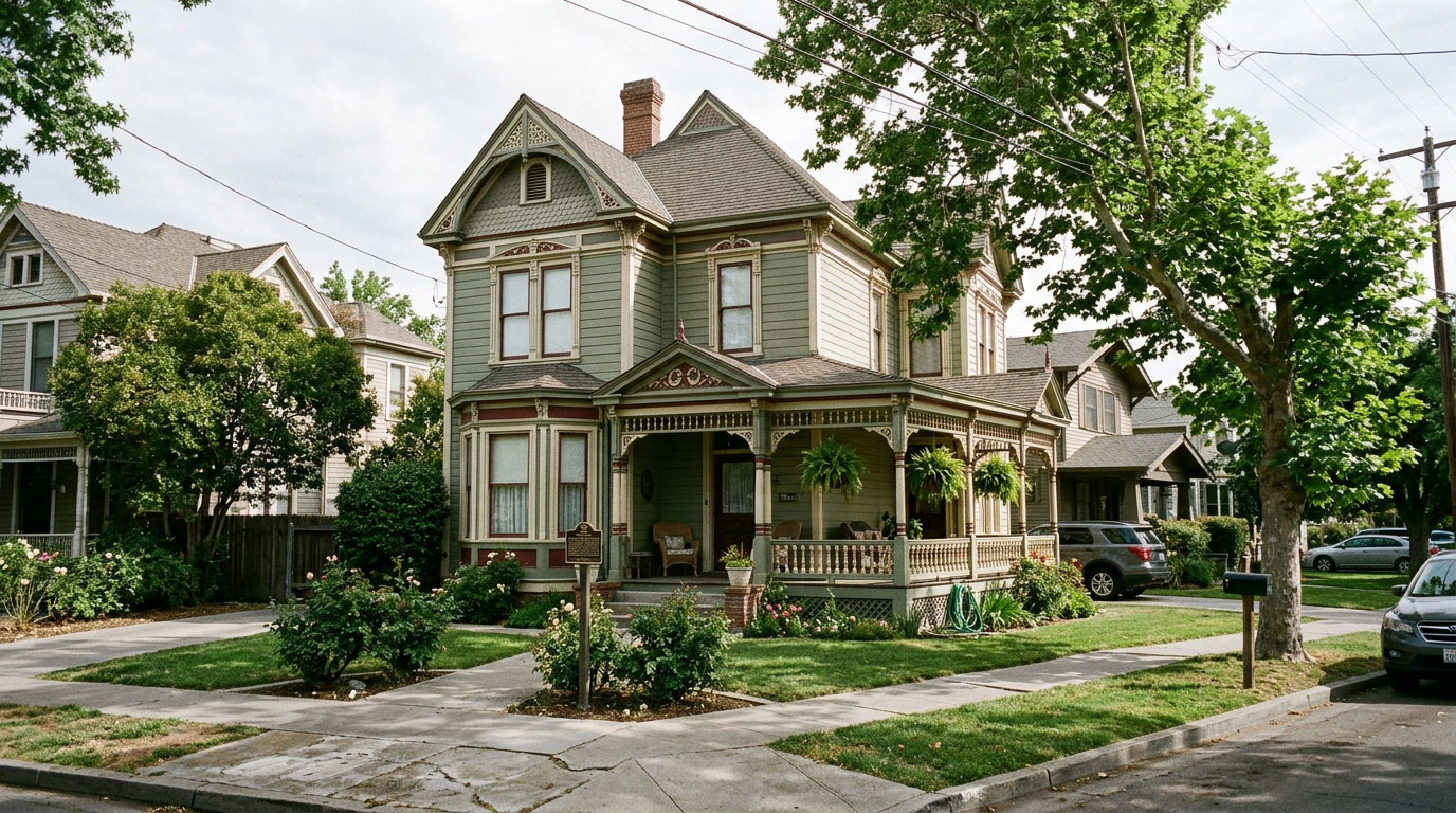 Historic home on a tree-lined street in Stockton.