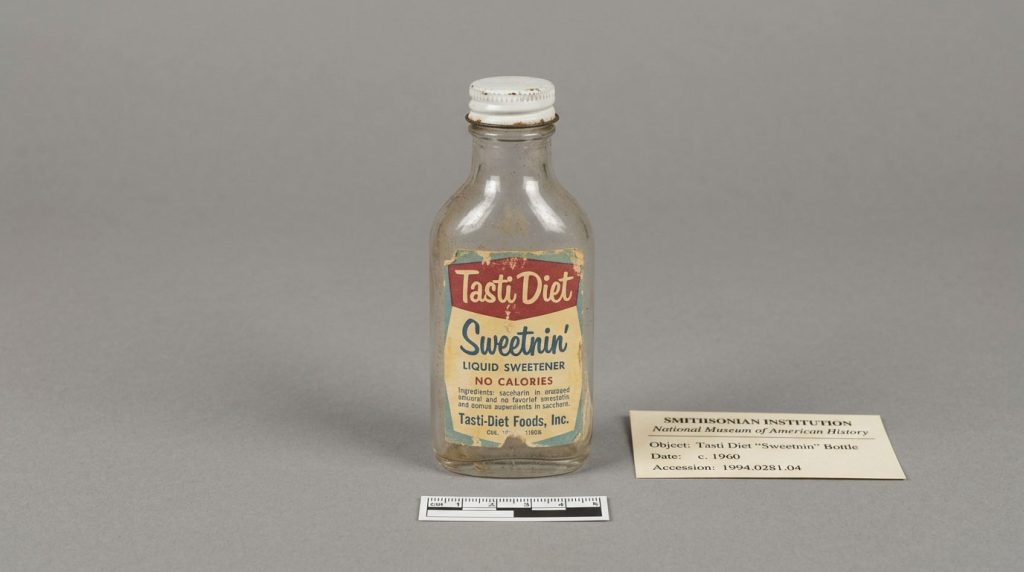 Tillie Lewis Tasti Diet Sweetnin bottle associated with Stockton, circa 1960.
